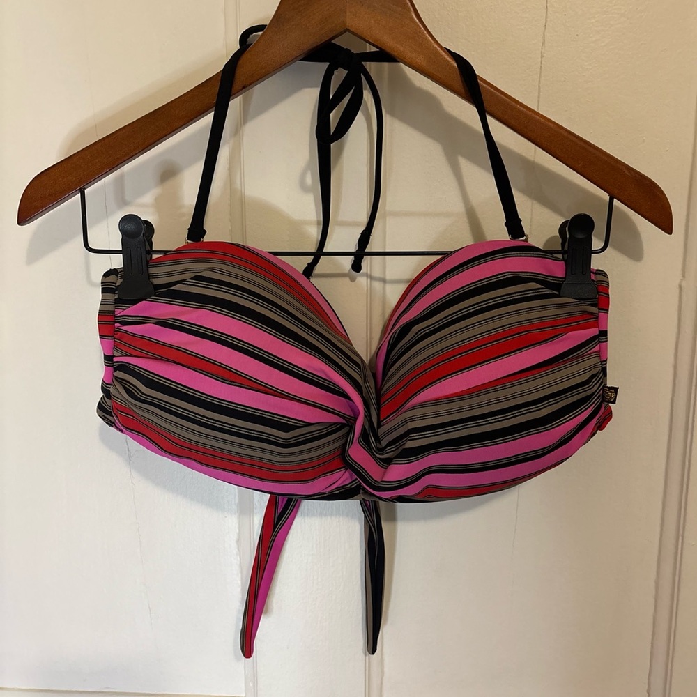 La Vie en Rose Aqua Bathing Suit Top XL Striped Bikini Swimwear